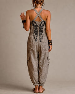 Mae | Embroidered Boho Dungaree Jumpsuit