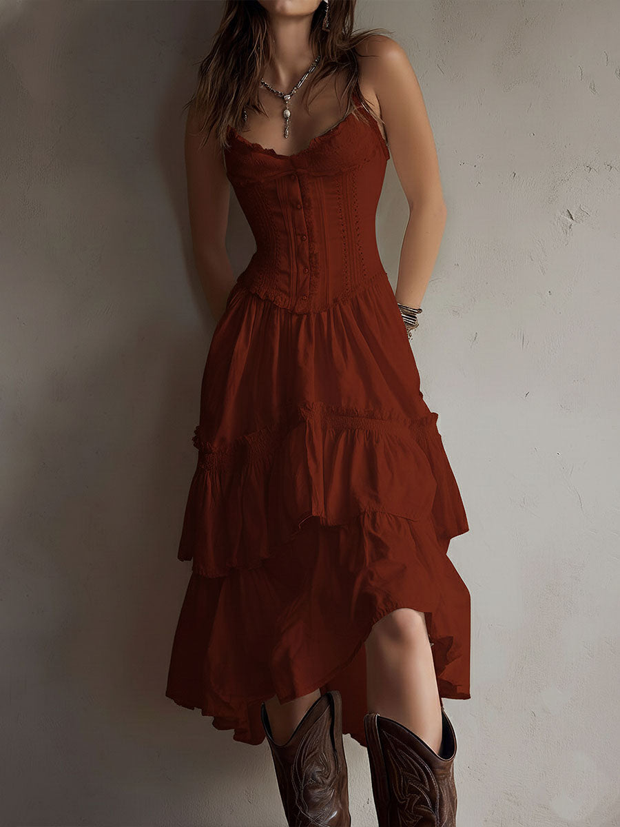 Carina | Lace-Trim Retro Midi Dress