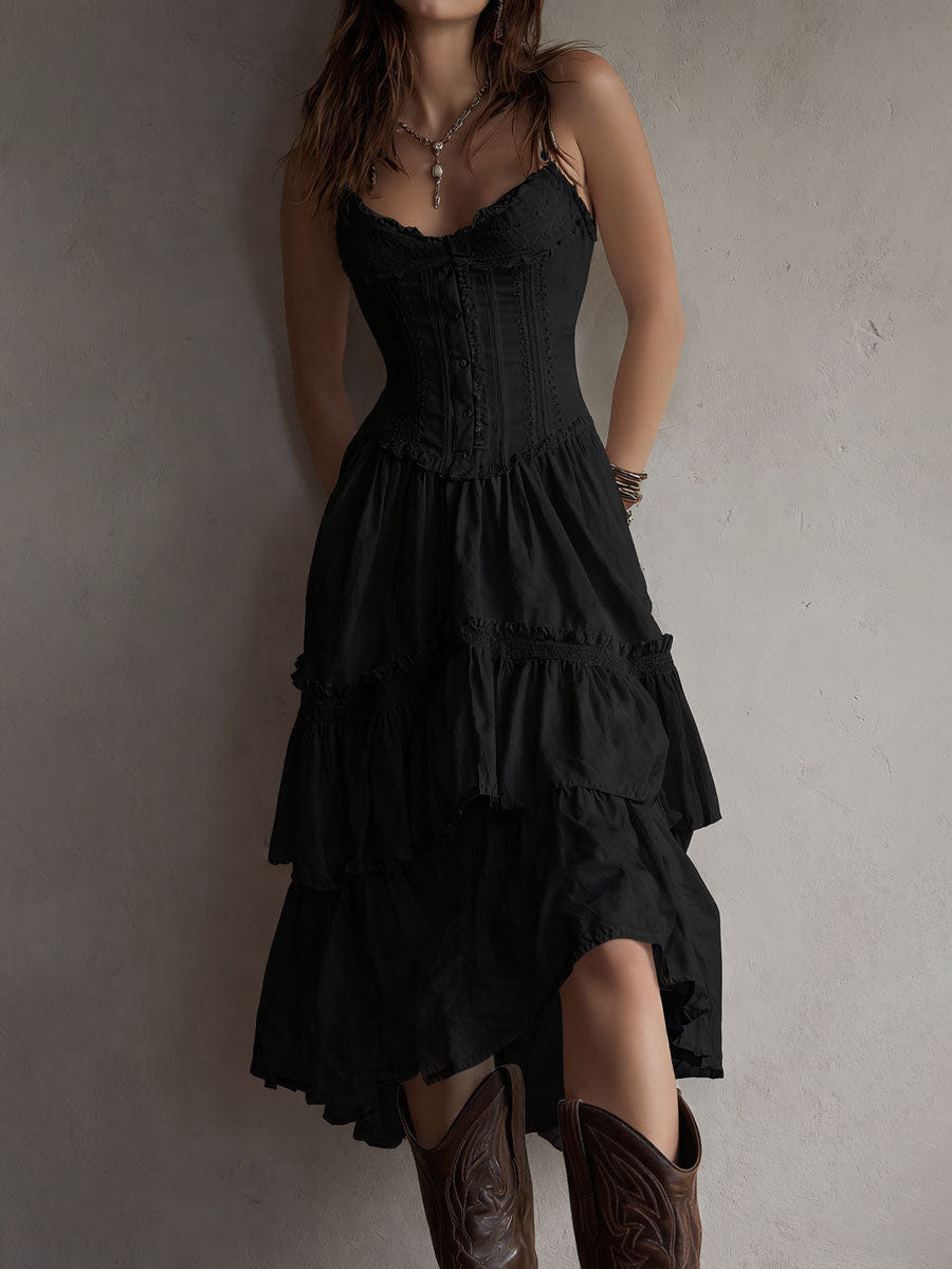 Carina | Lace-Trim Retro Midi Dress