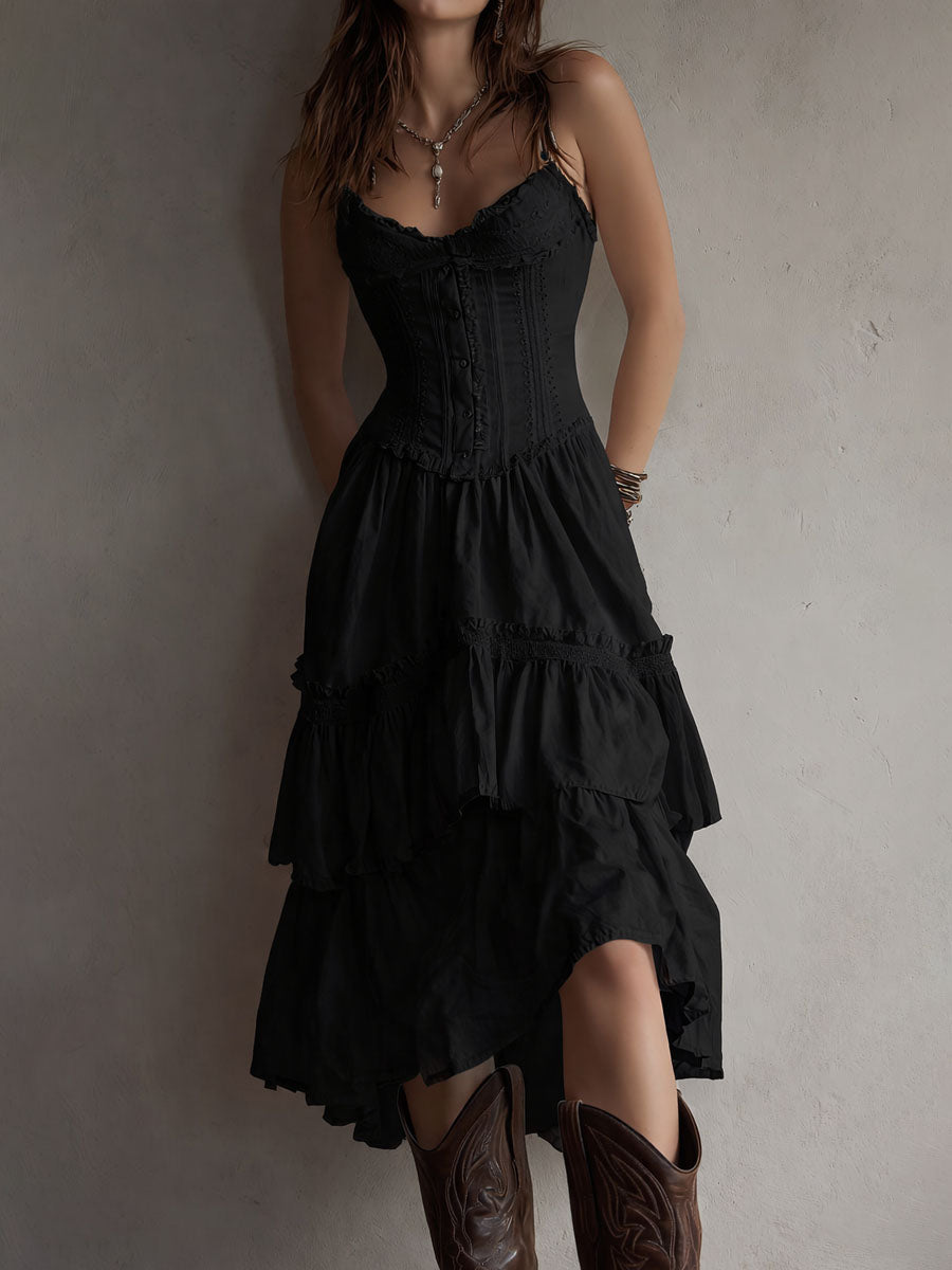 Carina | Lace-Trim Retro Midi Dress