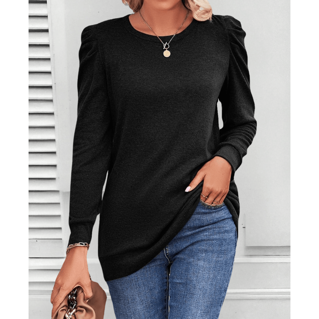 Julia | Puff-Shoulder Stretch Knit Tunic