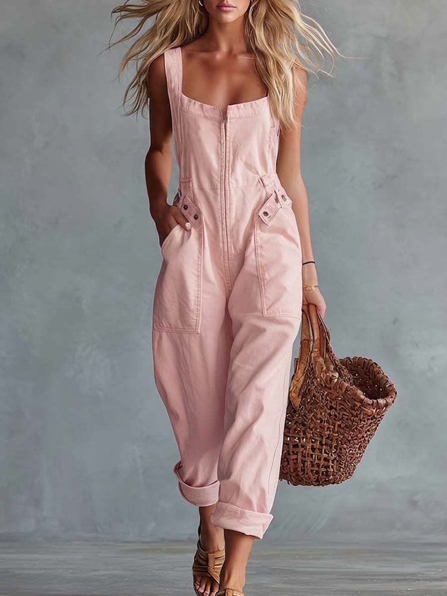 Selkie | Square-Neck Denim Jumpsuit
