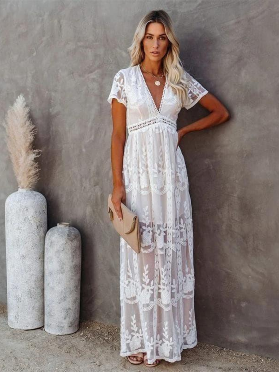 Bernadette | Boho Maxi Dress Embroidered Lace