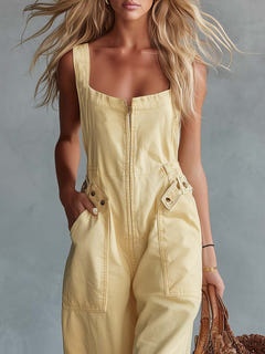 Selkie | Square-Neck Denim Jumpsuit