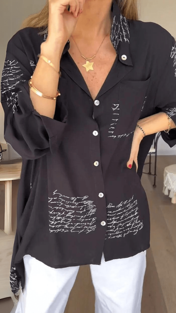 Bethany | Artistic Script Button-Up Shirt