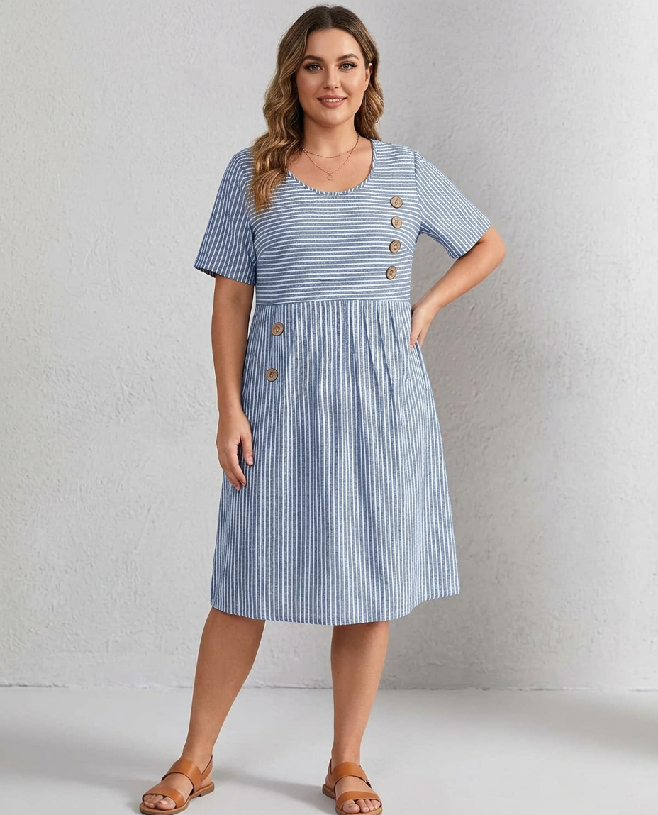 Kasey | Striped Button Midi Dress