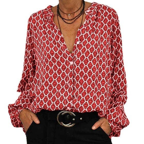 Eirian | Graceful Patterned Long-Sleeve Blouse