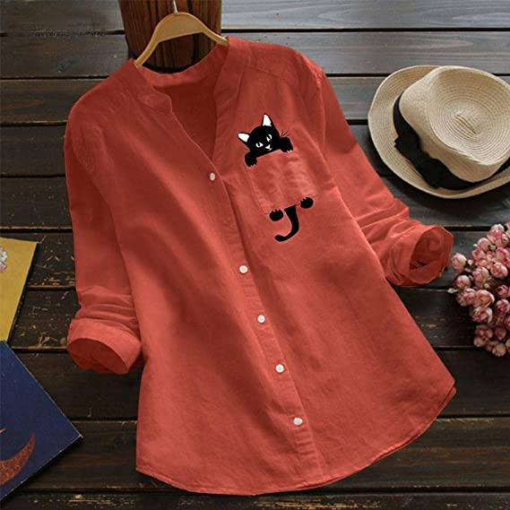 Ariel | Cat Print V-Neck Blouse