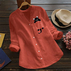 Ariel | Cat Print V-Neck Blouse