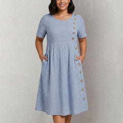 Kasey | Striped Button Midi Dress