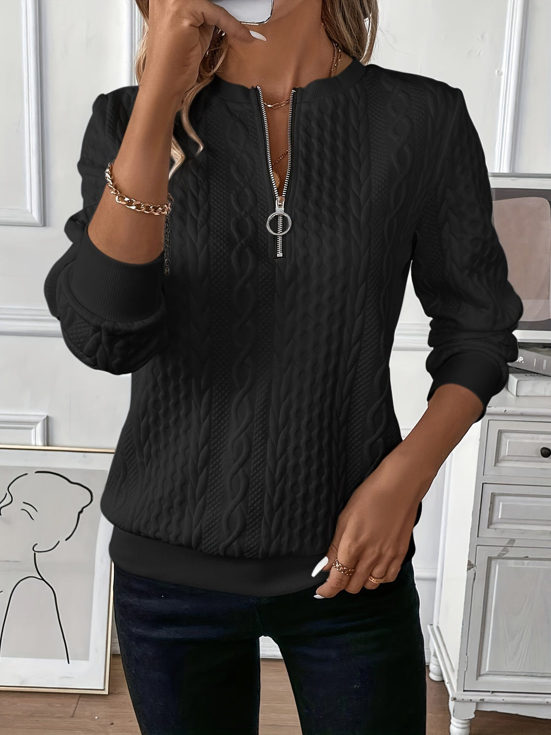 Juliet | Textured Quarter-Zip Pullover