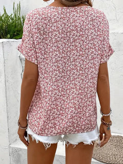 Dani | Wildflower Notch Blouse | Floral Short-Sleeve Blouse