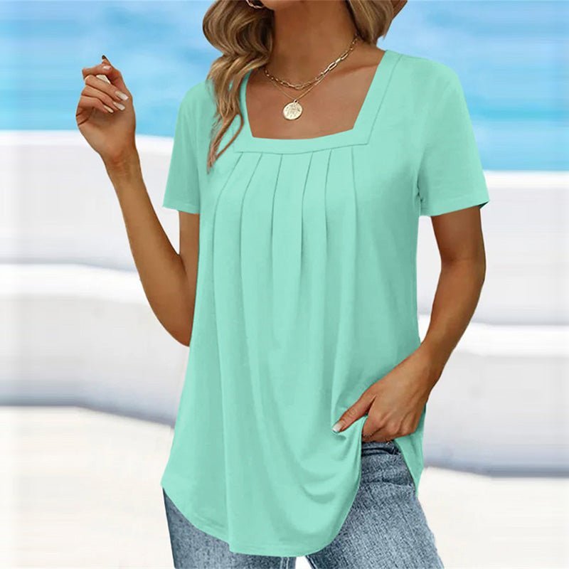 Adrienne | Pleated Square-Neck Blouse