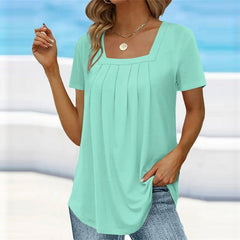 Adrienne | Pleated Square-Neck Blouse