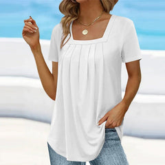 Adrienne | Pleated Square-Neck Blouse