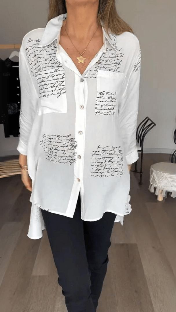 Bethany | Artistic Script Button-Up Shirt