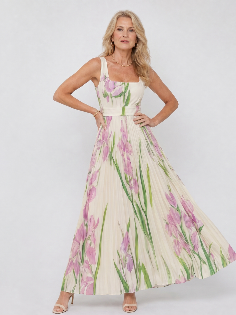 Prima | Square-Neck Satin Midi Dress