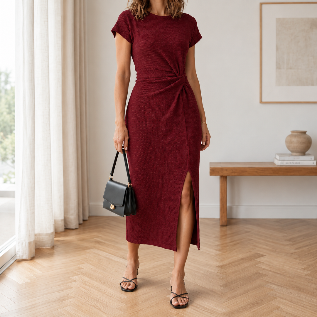 Cady | Ribbed Knot-Waist Midi Dress