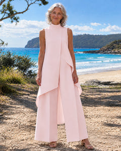 Sidonie | Asymmetric Layered Wide-Leg Jumpsuit on Bruny Island, Pink colourway