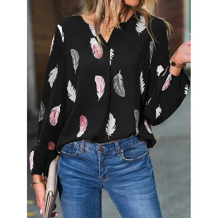 Alisha | Feather Print Chiffon Tee