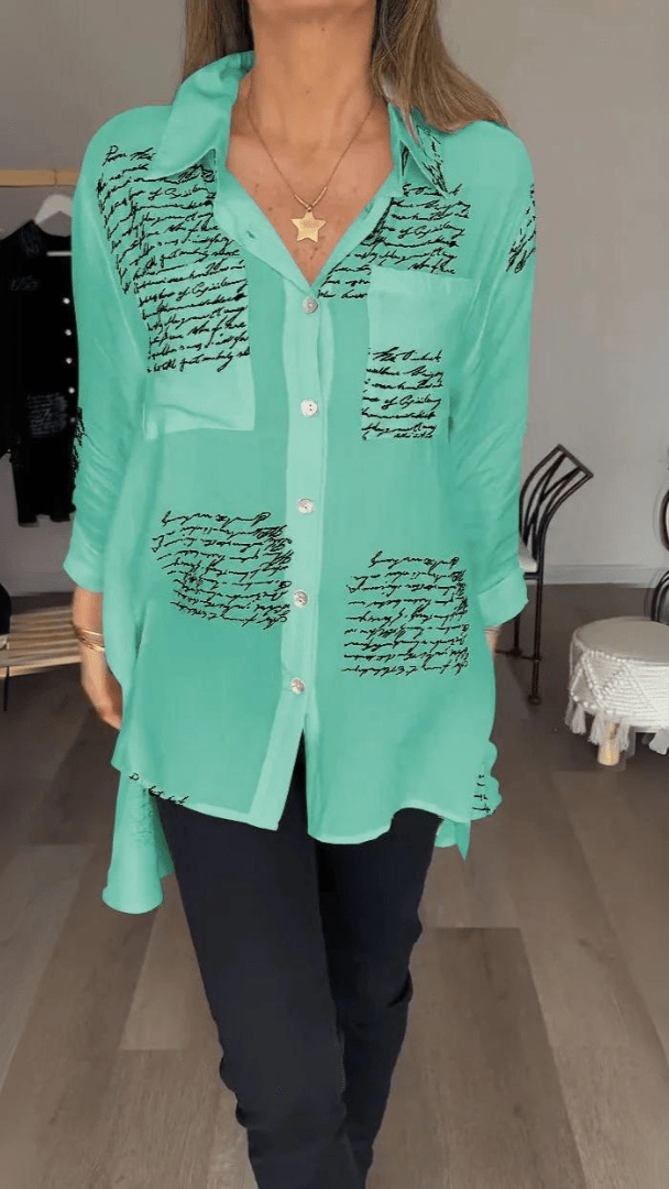 Bethany | Artistic Script Button-Up Shirt