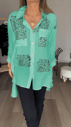 Bethany | Artistic Script Button-Up Shirt