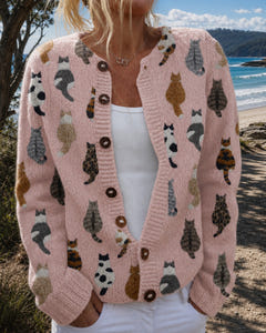 Lulu | Cat Print Button Cardigan on Bruny Island
