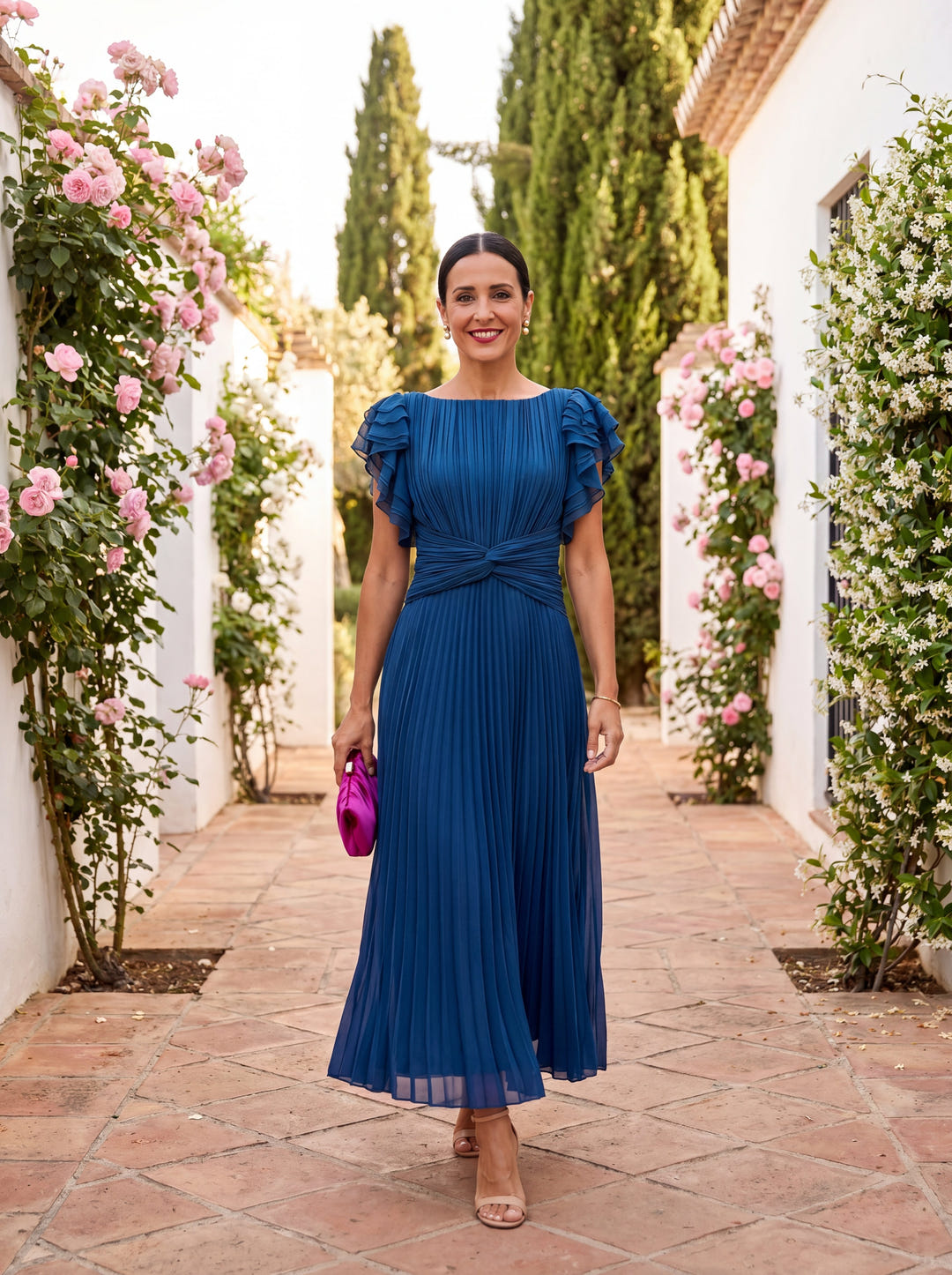 Robbie | Pleated Maxi Dress with Tied Waist