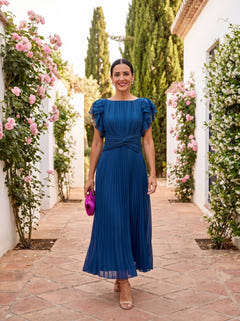 Robbie | Pleated Maxi Dress with Tied Waist
