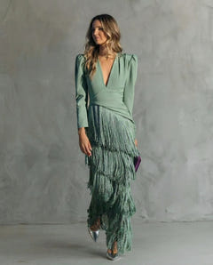 Mira | Fringe Sleeve Midi Dress