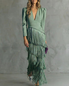 Mira | Fringe Sleeve Midi Dress