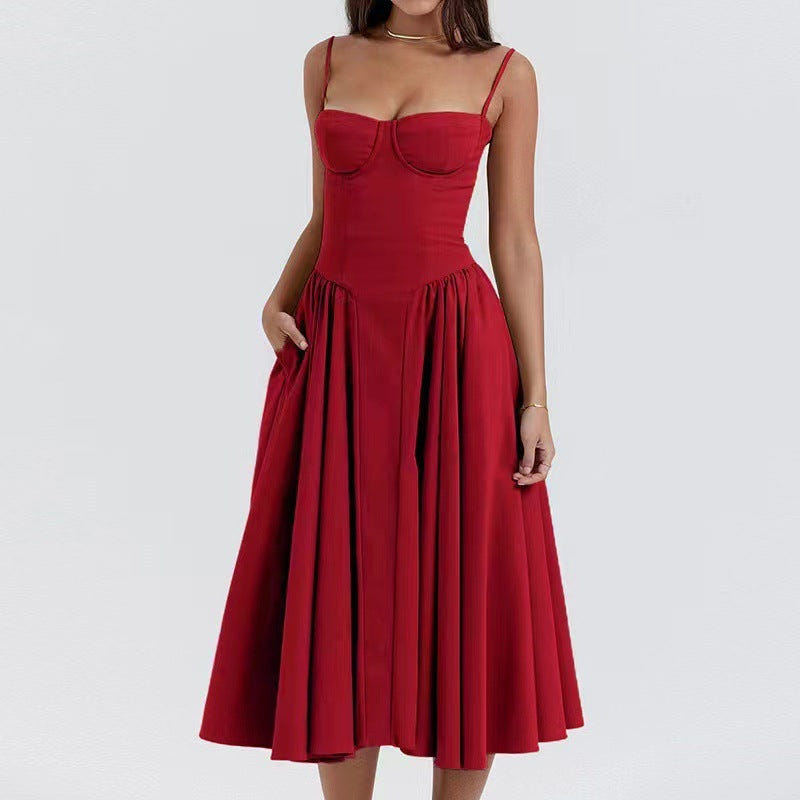 Ella | Corseted Midi Dress With Flowing Skirt