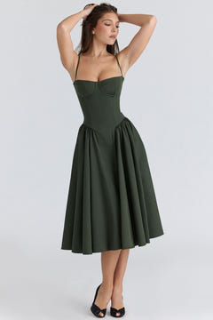 Ella | Corseted Midi Dress With Flowing Skirt