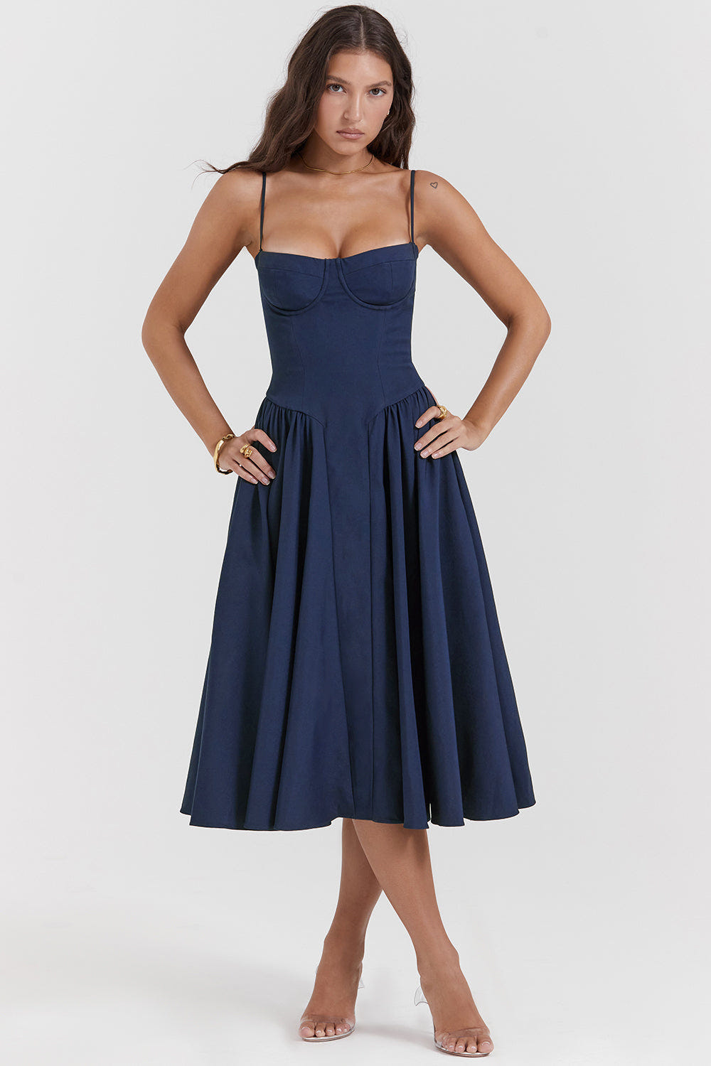 Ella | Corseted Midi Dress With Flowing Skirt