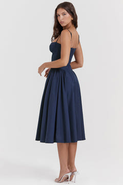 Ella | Corseted Midi Dress With Flowing Skirt
