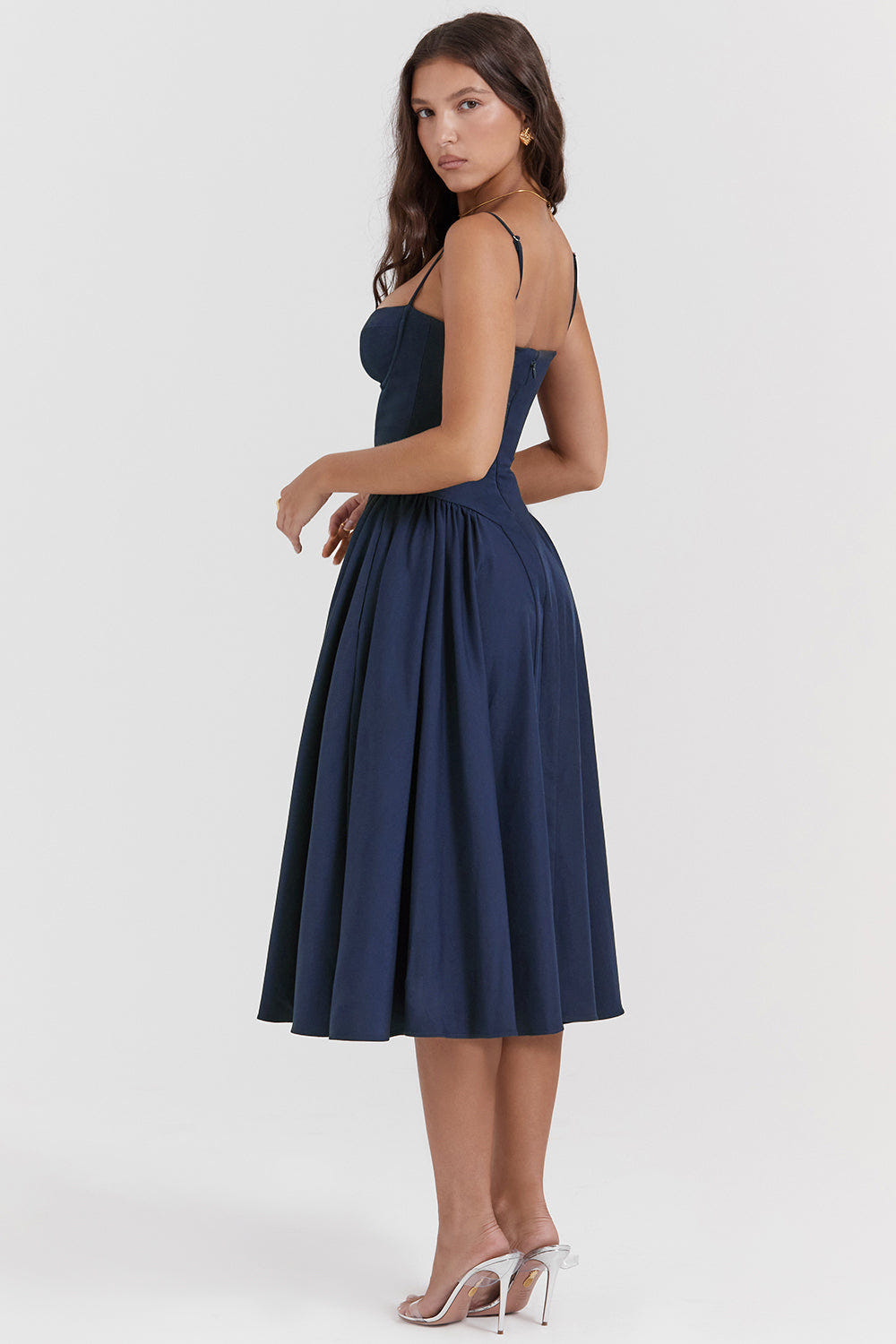 Ella | Corseted Midi Dress With Flowing Skirt