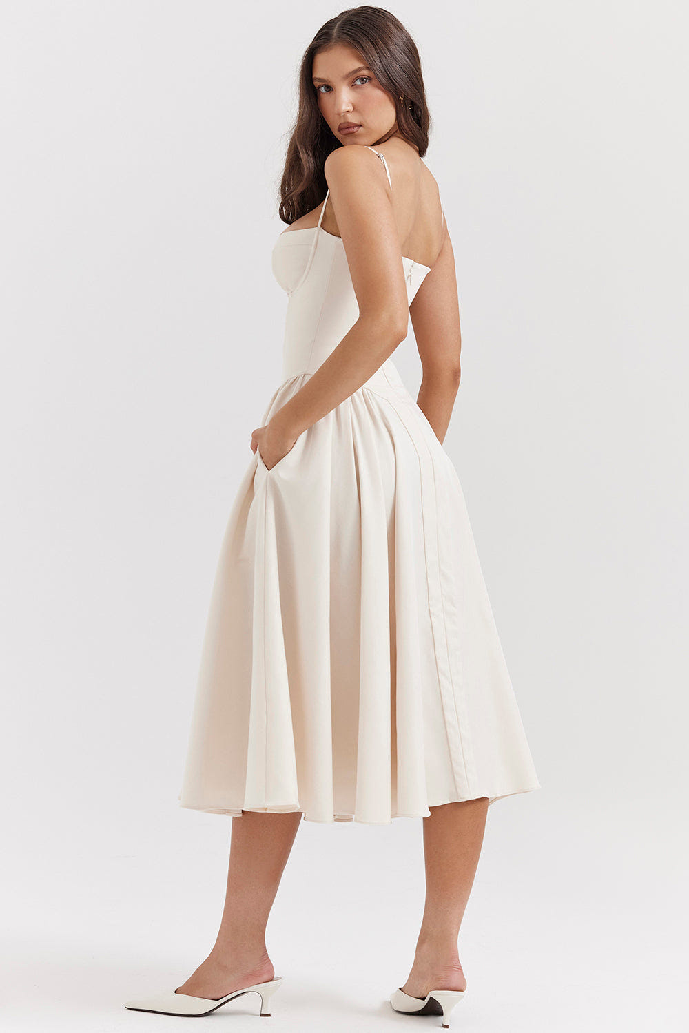 Ella | Corseted Midi Dress With Flowing Skirt