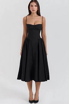 Ella | Corseted Midi Dress With Flowing Skirt