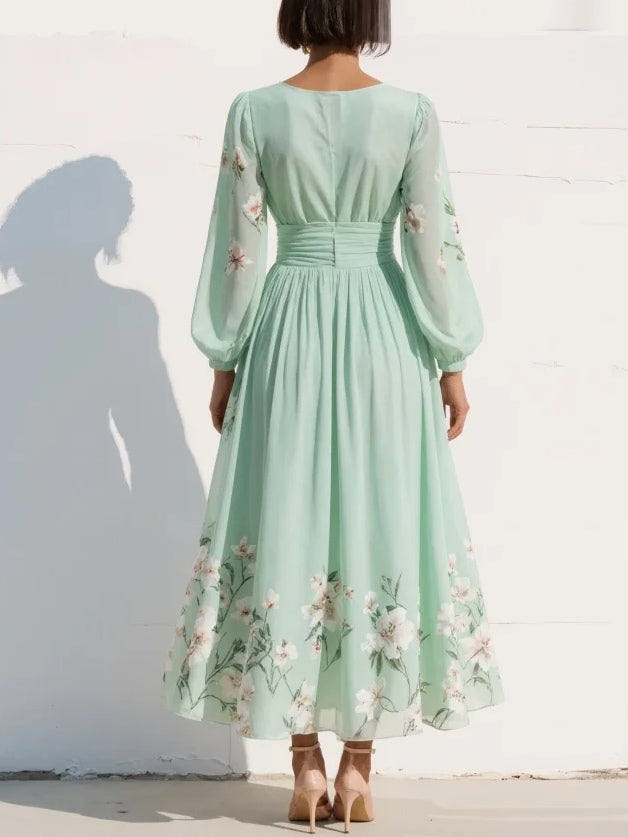 Daryl | Light Green Floral Midi Dress
