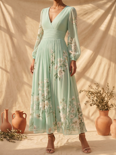 Daryl | Light Green Floral Midi Dress