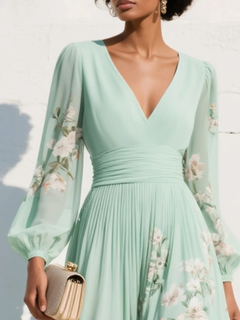 Daryl | Light Green Floral Midi Dress