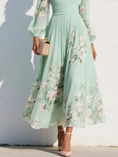 Daryl | Light Green Floral Midi Dress