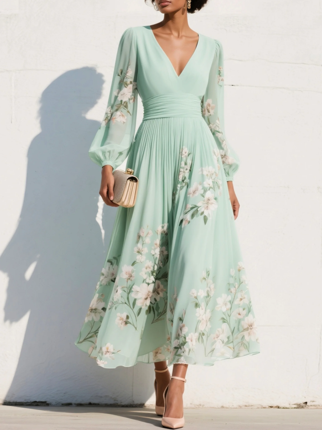 Daryl | Light Green Floral Midi Dress