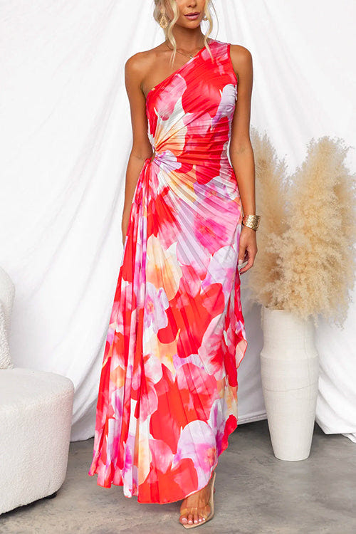 Ellis | Pleated One-Shoulder Maxi Dress