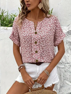 Dani | Wildflower Notch Blouse | Floral Short-Sleeve Blouse