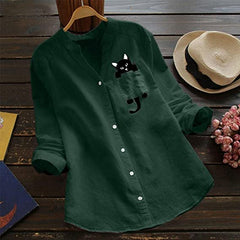 Ariel | Cat Print V-Neck Blouse