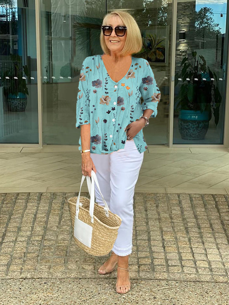 Chloe | Printed Chiffon Button Tunic Top