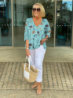 Chloe | Printed Chiffon Button Tunic Top