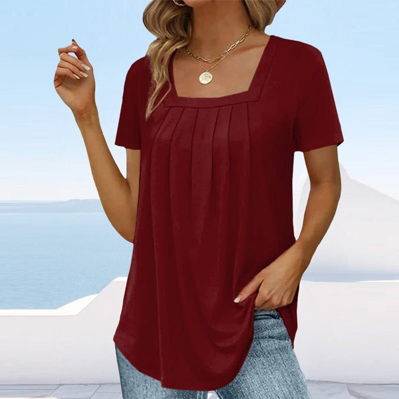 Adrienne | Pleated Square-Neck Blouse
