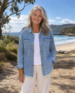 Hetty | Frayed-Hem Denim Shirt Jacket on Bruny Island